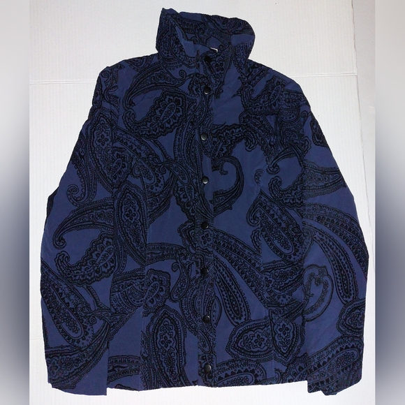 Chicos Zenergy Flocked Jacket Womens Size 0 Deep Navy Paisley Stretch NWT $129 - Picture 1 of 13
